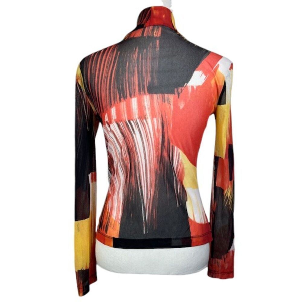 St. John SoCa Sheer Bright Abstract‎ Print Mock Neck Long Sleeve Top Size Small - Picture 3 of 11
